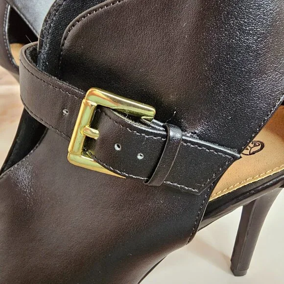 Brash Black Open Toe Heels with Buckle, Size 6 - Picture 8 of 10